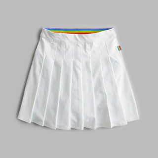 Hollister Pride Ultra High-Rise Pleated Mini Skirt in white with rainbow waistband