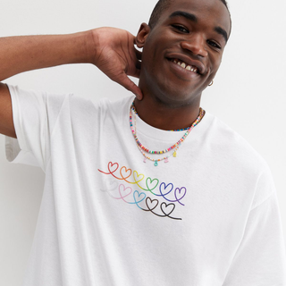 White Swirl Rainbow Heart Pride Charity T-Shirt