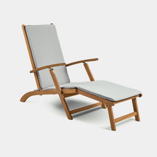 Vonhaus Grey Sun Lounger Steamer Chair With Cushion