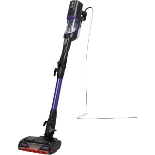 Shark corded vacuum cleaner with purple detailing.