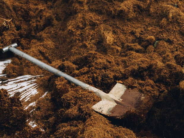 A spade and some compost.