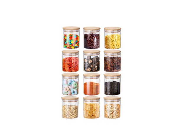 Yibaodan Refillable Glass Bamboo-Lidded Airtight Jar Set.