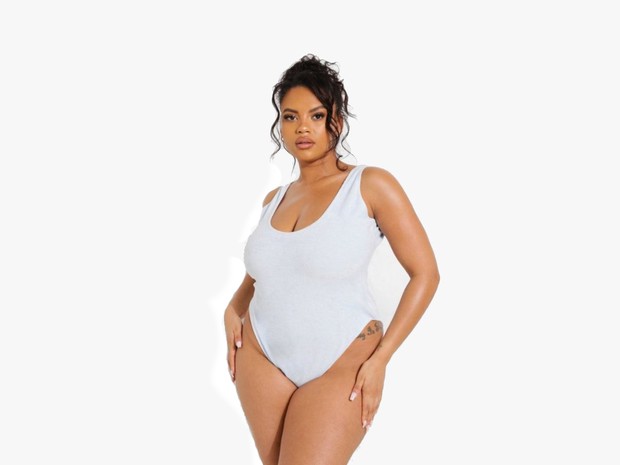 boohoo's Plus Towelling Scoop Neck Swimsuit is one of our best plus-size swimwear picks.