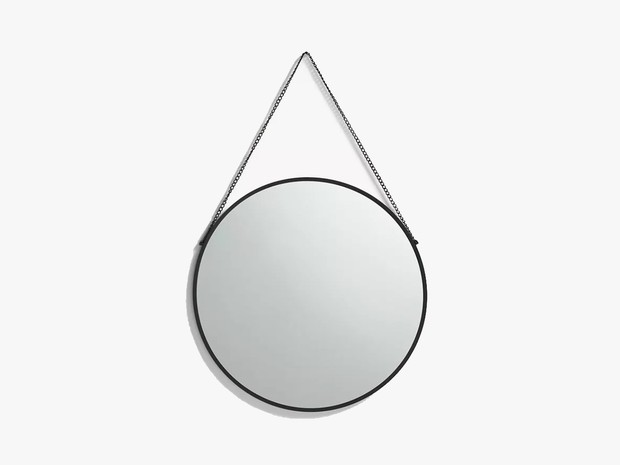 John Lewis & Partners Thin Metal Frame Round Hanging Mirror, 50cm, Black