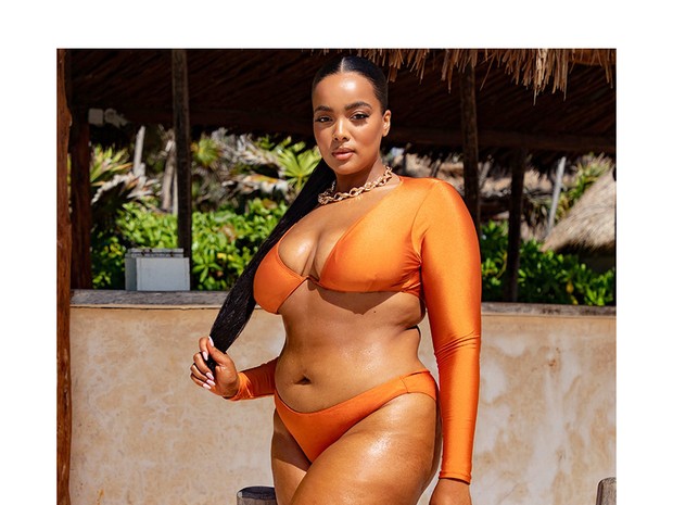 PrettyLittleThing's Plus Orange Bikini is one of our best plus-size swimwear picks.