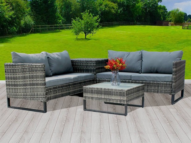 The grey BIRCHTREE 4pcs Rattan Garden Furniture Set is one of our favourite pieces of garden furniture from The Range.