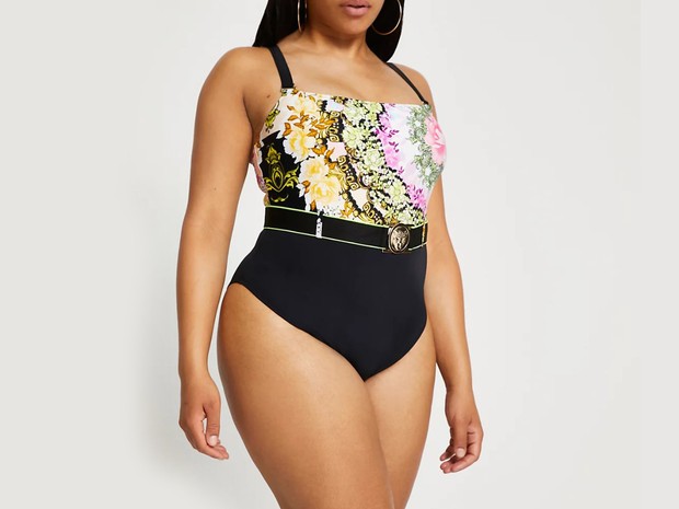 River Island's Plus yellow floral high neck swimsuit is one of our best plus-size swimwear picks.